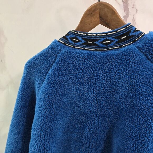 Vintage Sweater Mens Large Blue Black Crew 90s 80s Teddy Sherpa Fuzzy Faux - Picture 6 of 12